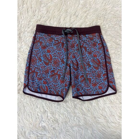 prAna Size 28 Rust Flora Fauna 8” Vintage Swim Boardshort Swimming Trunks Q3-9 - Picture 3 of 12